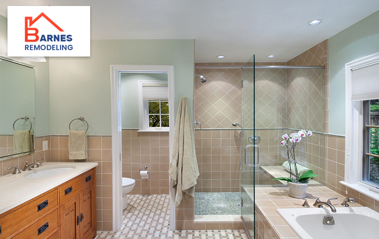 Stylish bathroom featuring a variety of tile options for flooring and walls